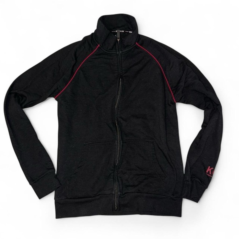 Kenneth Cole Black Zip Up Long Sleeve Athleisure Jacket with Red Details Mens M